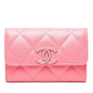 Chanel Quilted CC Logo Coin Purse Pink Caviar Leather